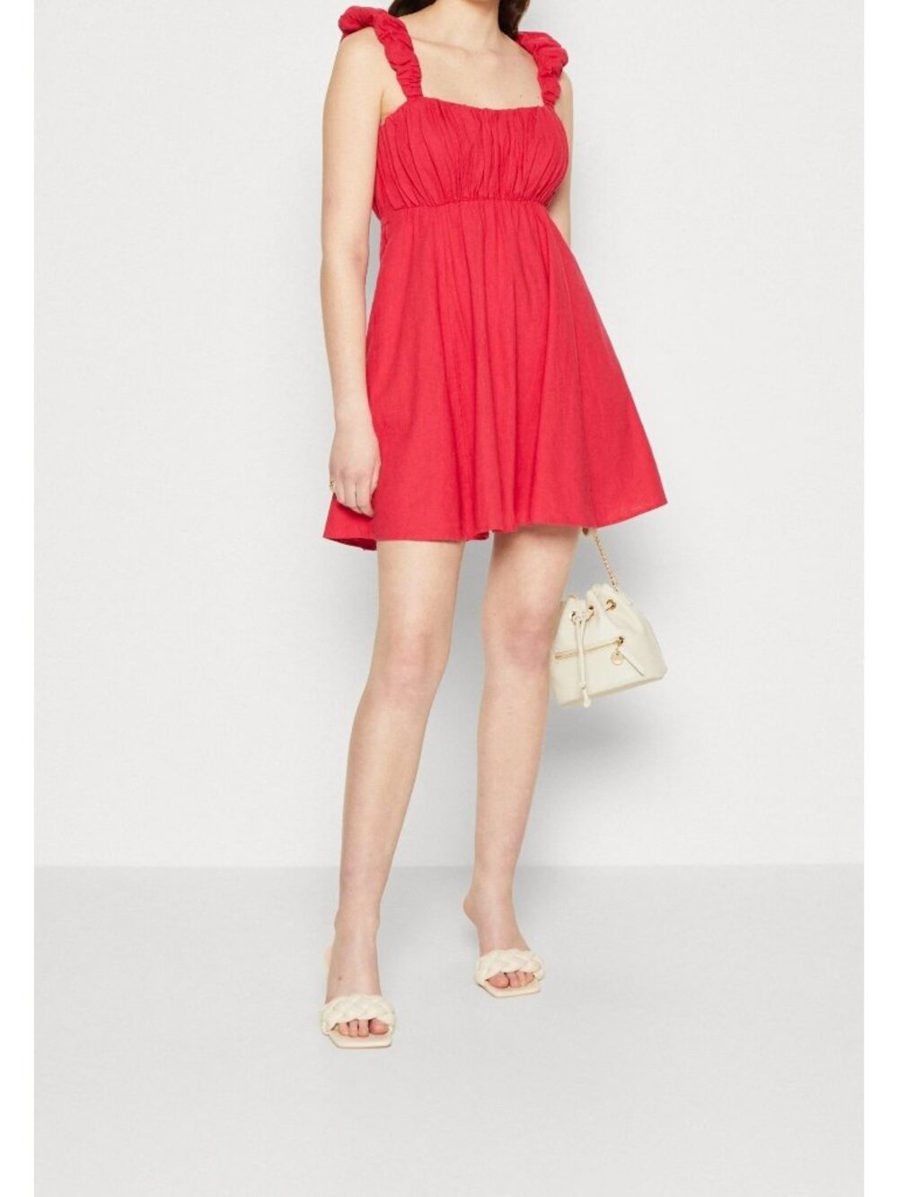 Abercrombie & Fitch Dress Size XLT Pink Ruffle-Strap Linen Neck Square Sundress - Picture 3 of 10